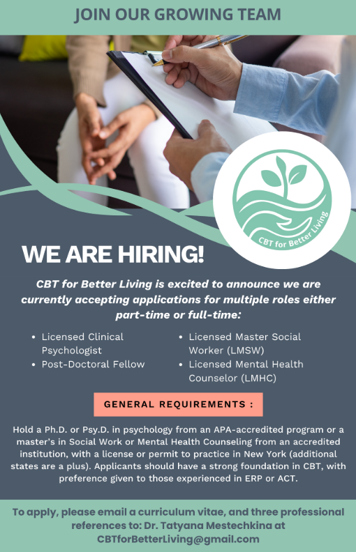 Hiring Flyer for CBT for Better Living Fellowship